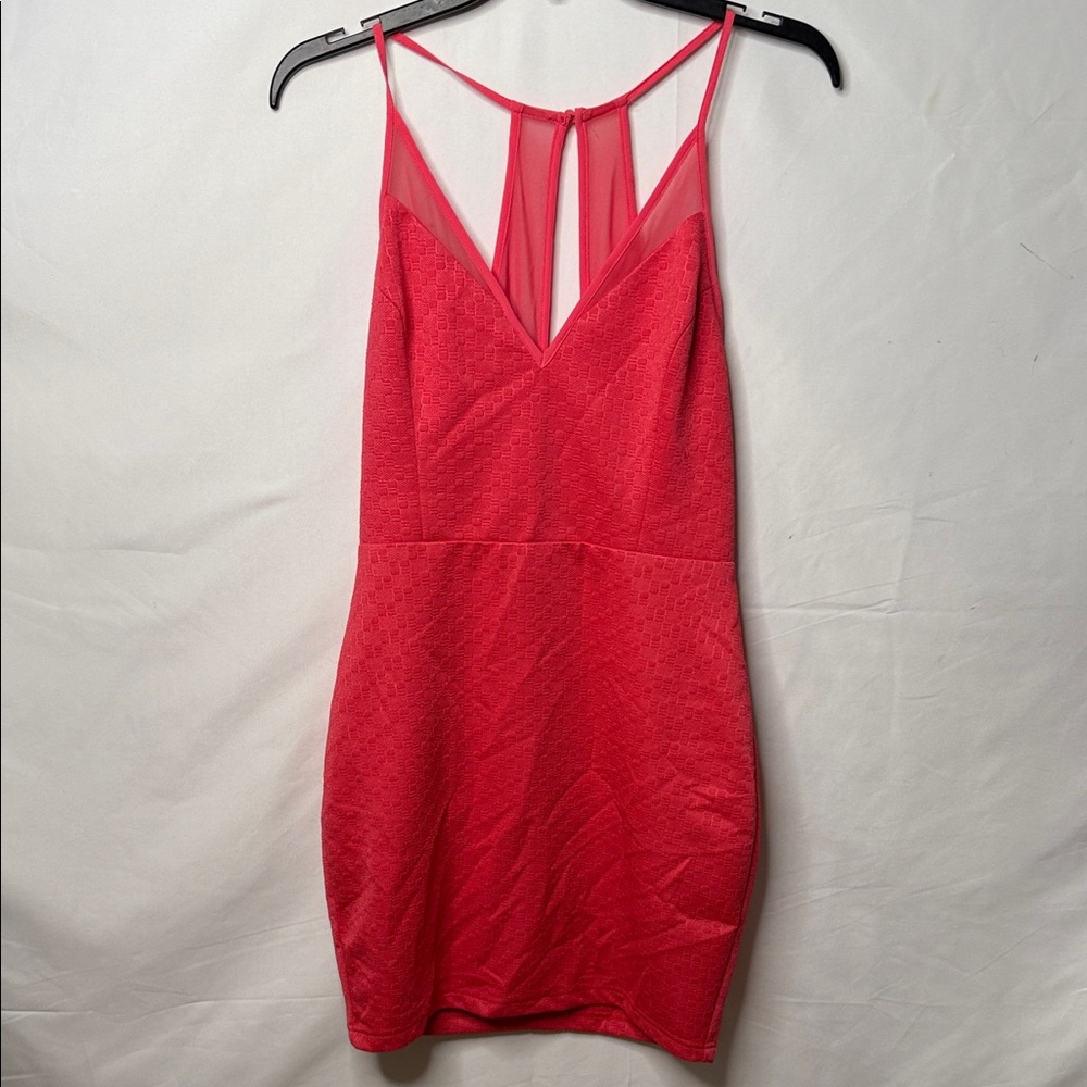 ASTR pink label cocktail paradise sheer back form fitting dress sz Med